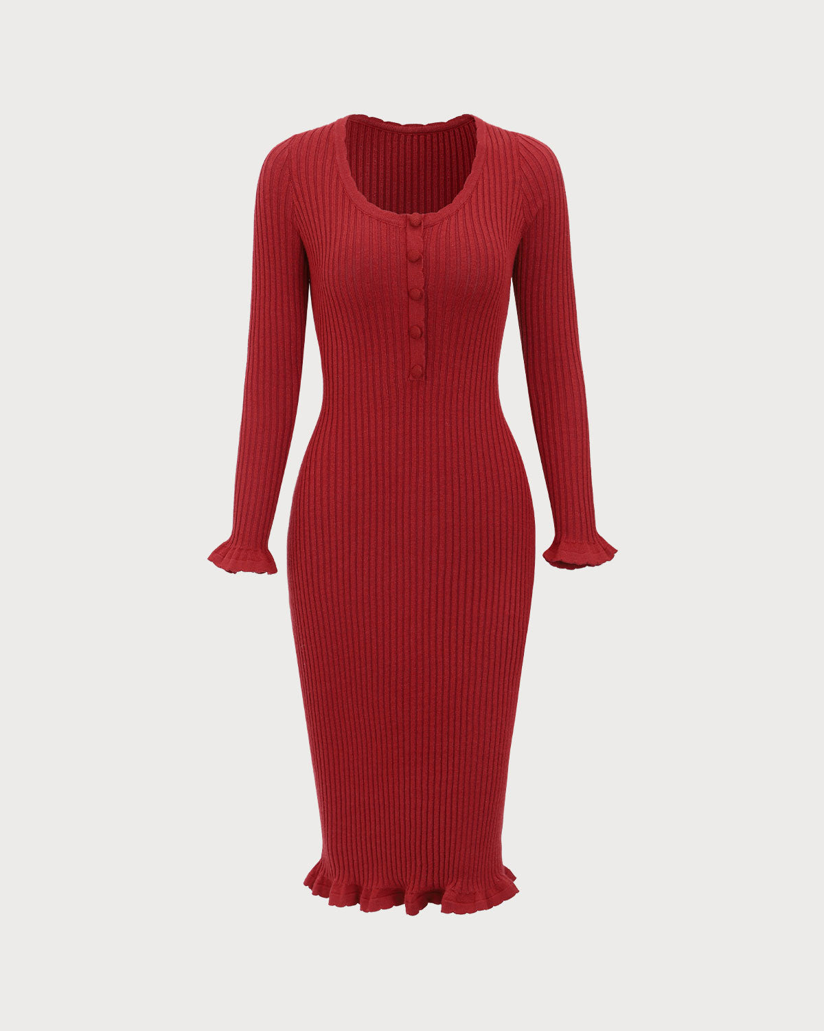 Belltoile™ Kırmızı Bodycon Çan Kol Kazak Elbise