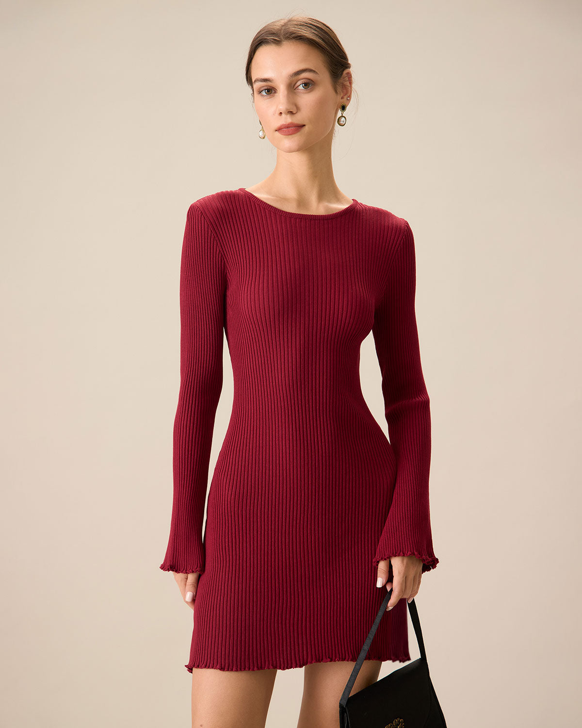 Belltoile™ Kadın Kırmızı Zil Kol Bodycon Kazak Elbise