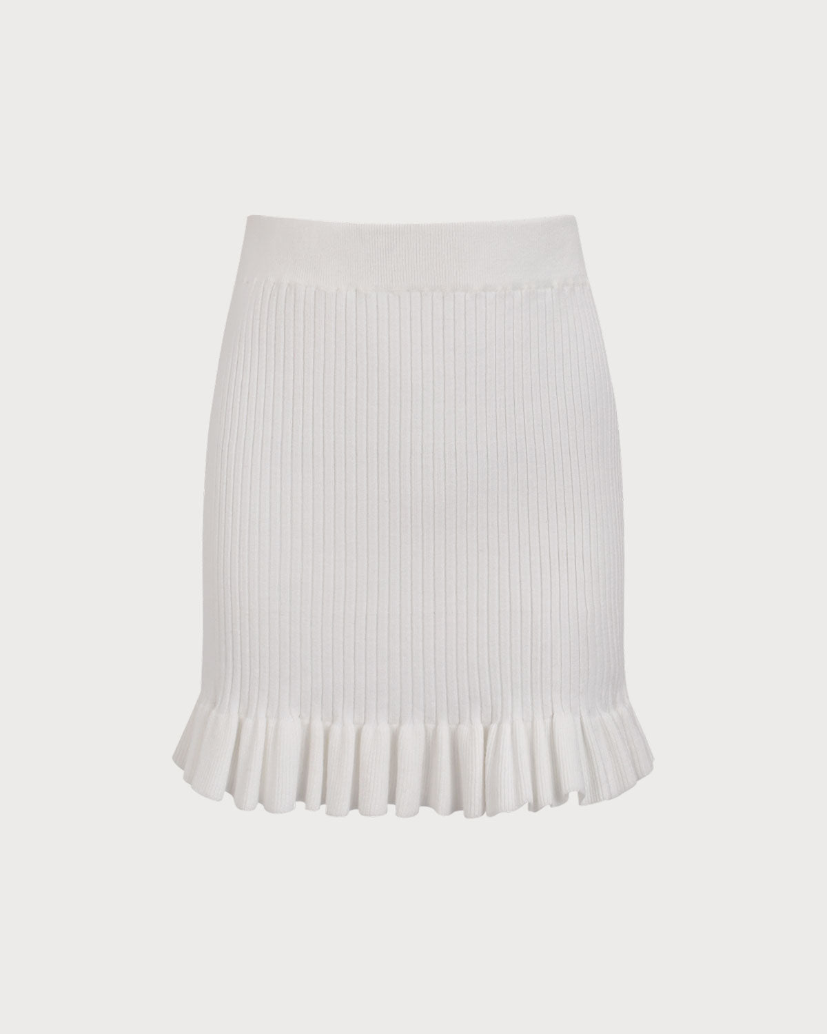 Belltoile™ Kadın Beyaz Fırfırlı Düz Örgü Mini Etek