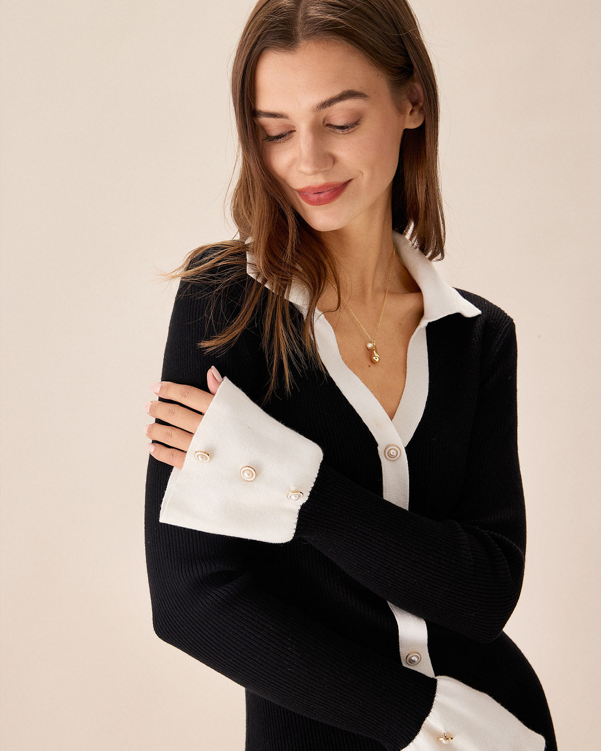 Belltoile™ Siyah Kontrast Zil Kol Triko Elbise