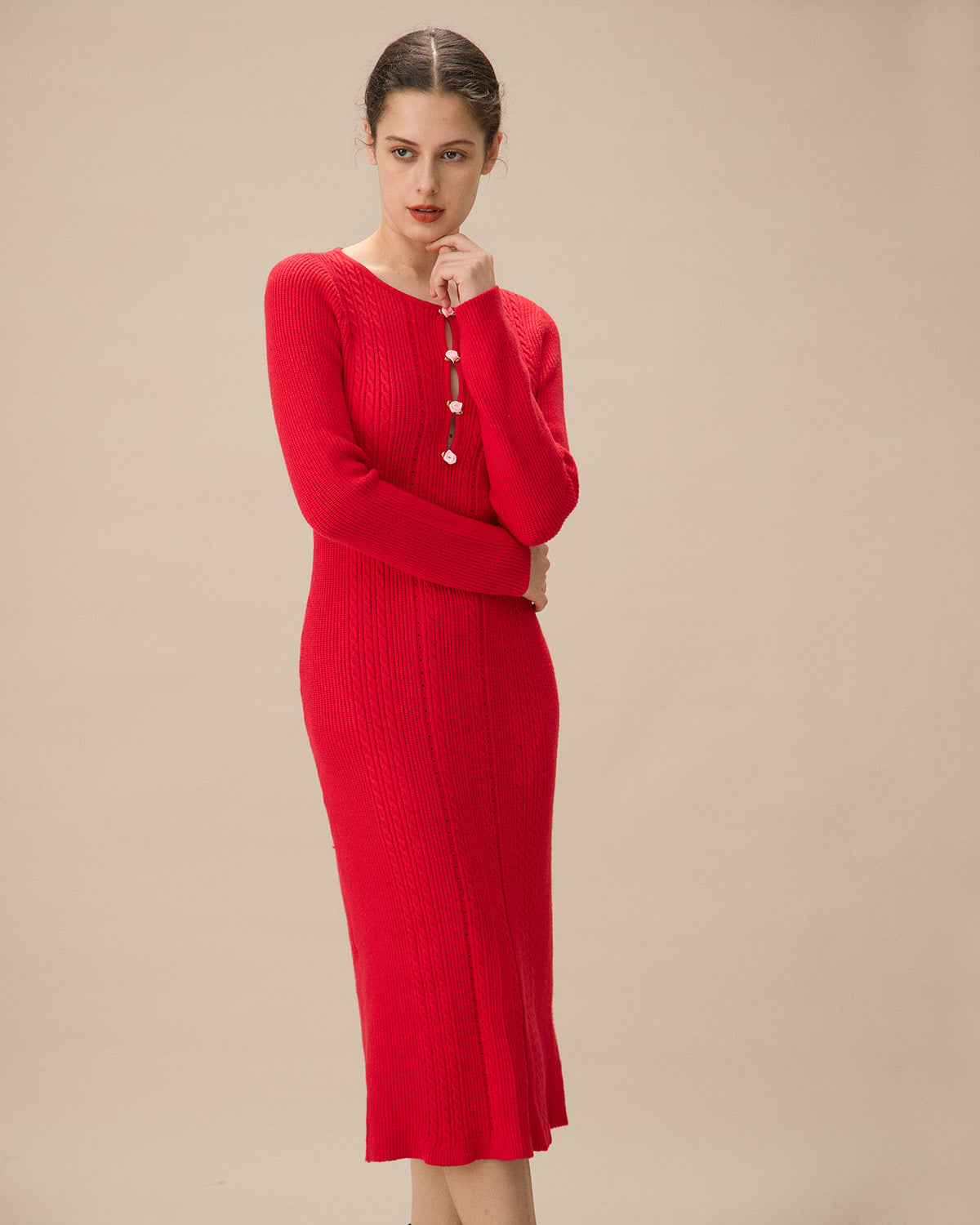 Belltoile™ Kırmızı Dekolteli Bodycon Kazak Elbise