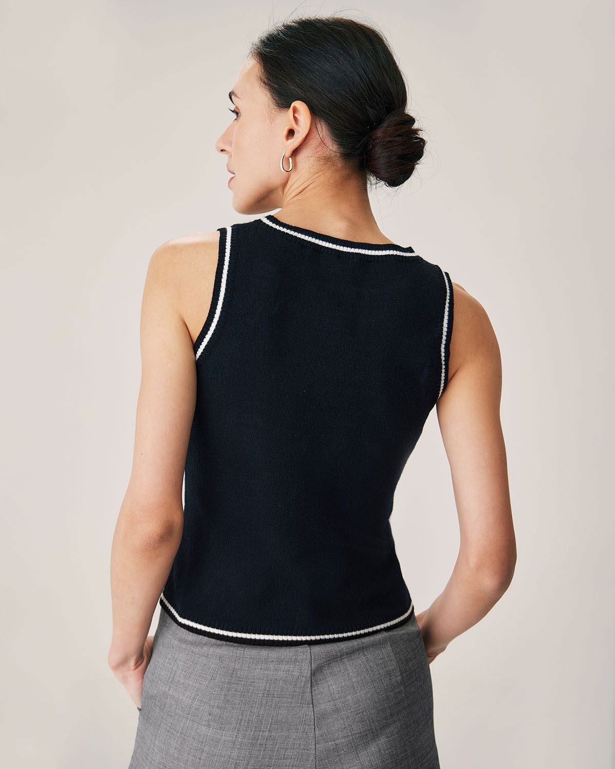 Belltoile™ Siyah Kontrastlı Nervürlü Örgü Atlet