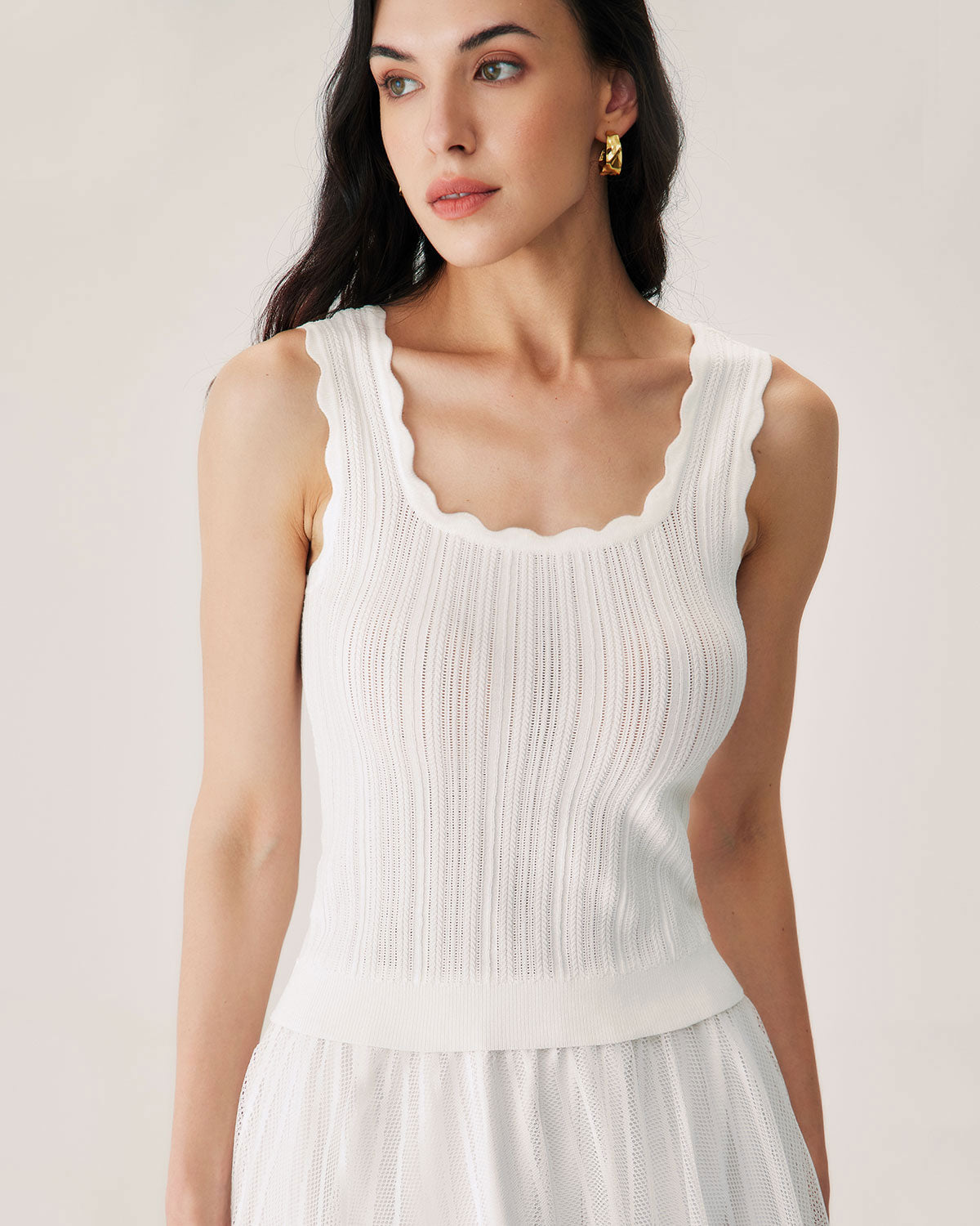 Belltoile™ Beyaz İçi Boş İnce Kolsuz Bluz