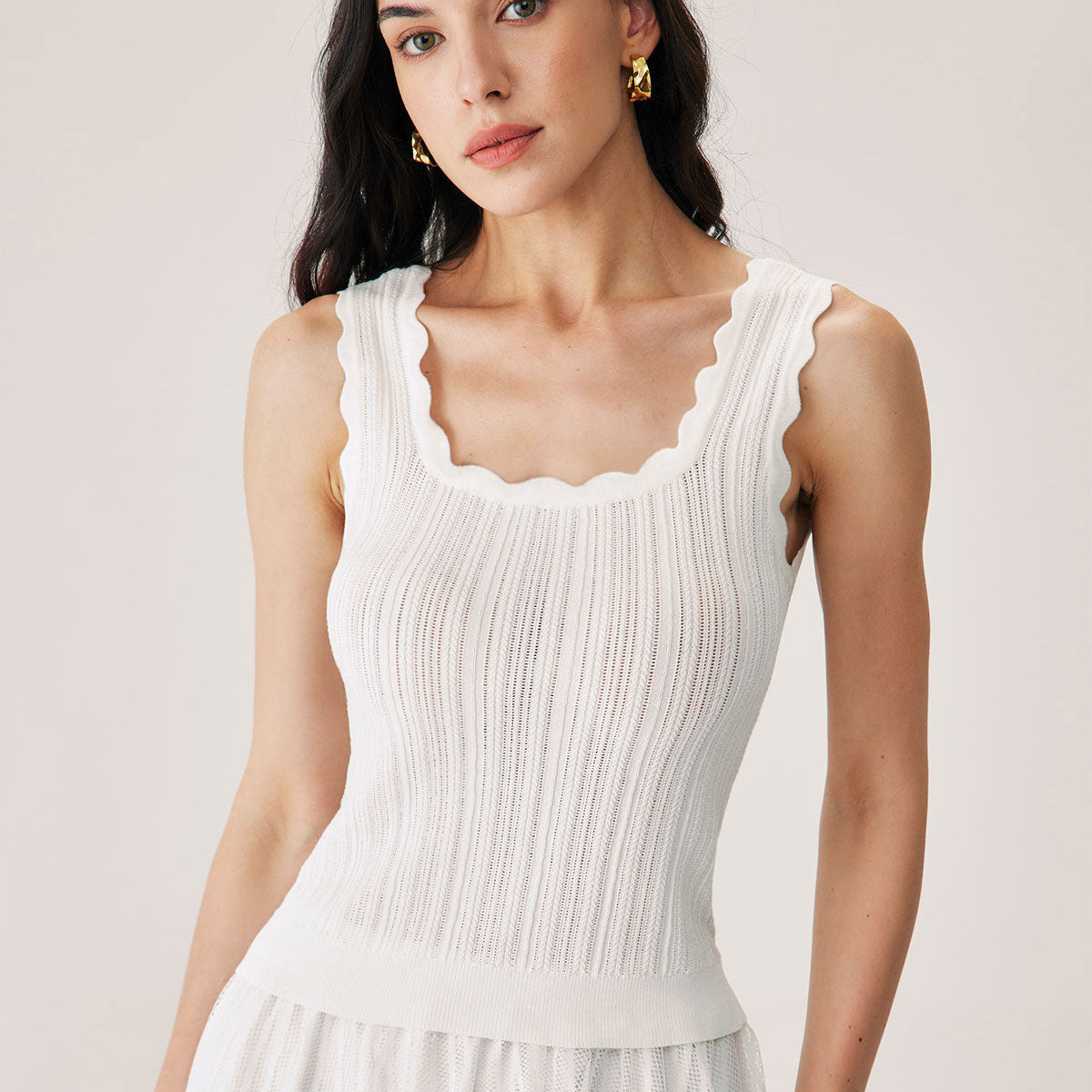Belltoile™ Beyaz İçi Boş İnce Kolsuz Bluz