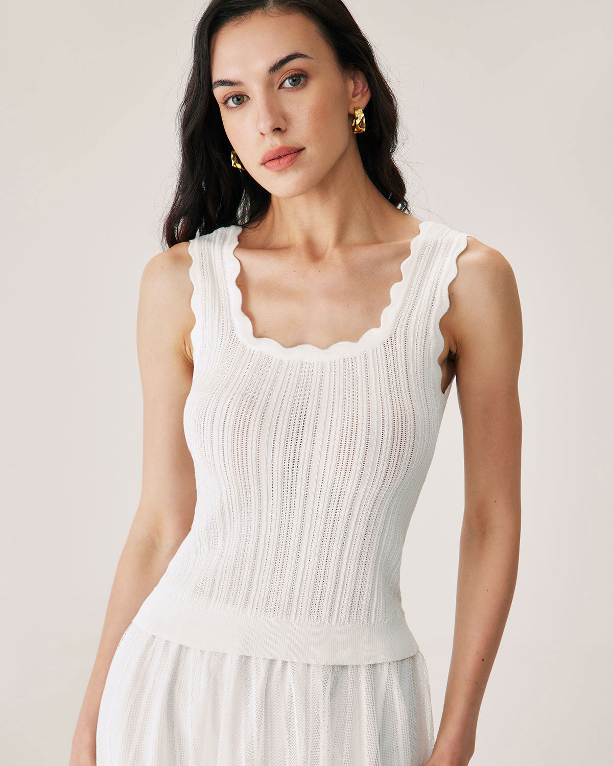 Belltoile™ Beyaz İçi Boş İnce Kolsuz Bluz