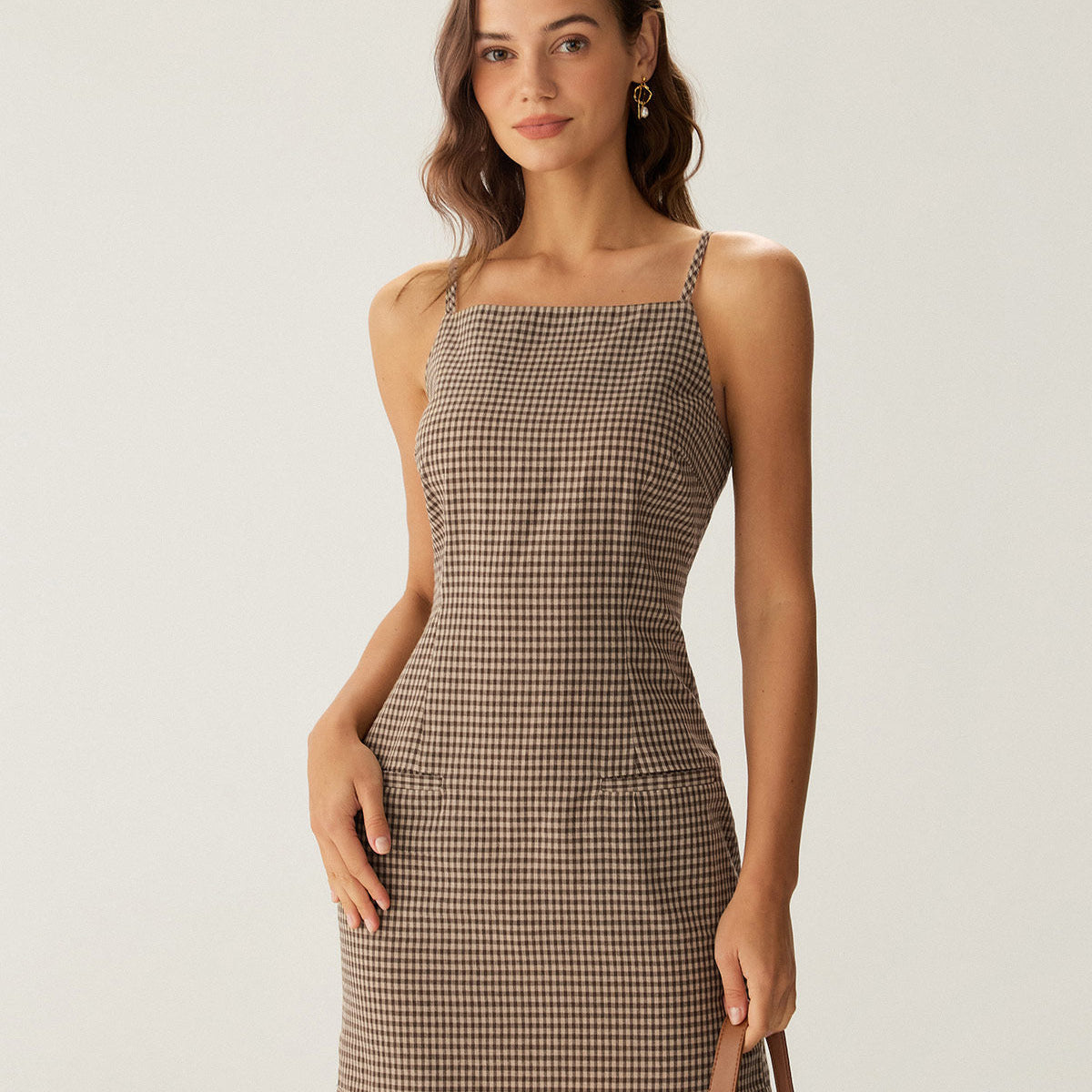 Belltoile™ Kahverengi Ekose Slip Mini Elbise