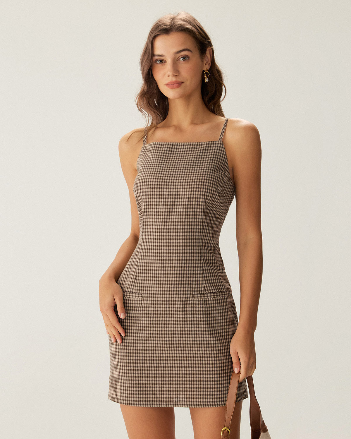 Belltoile™ Kahverengi Ekose Slip Mini Elbise