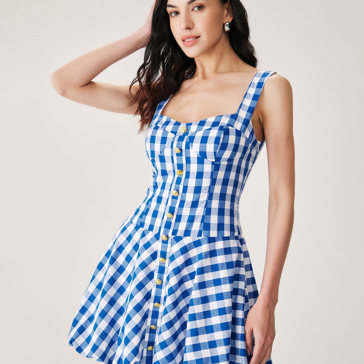 Belltoile™ Mavi Ekose Slip Mini Elbise