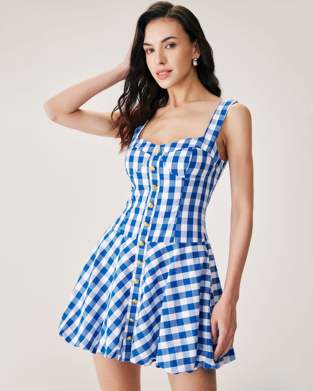 Belltoile™ Mavi Ekose Slip Mini Elbise