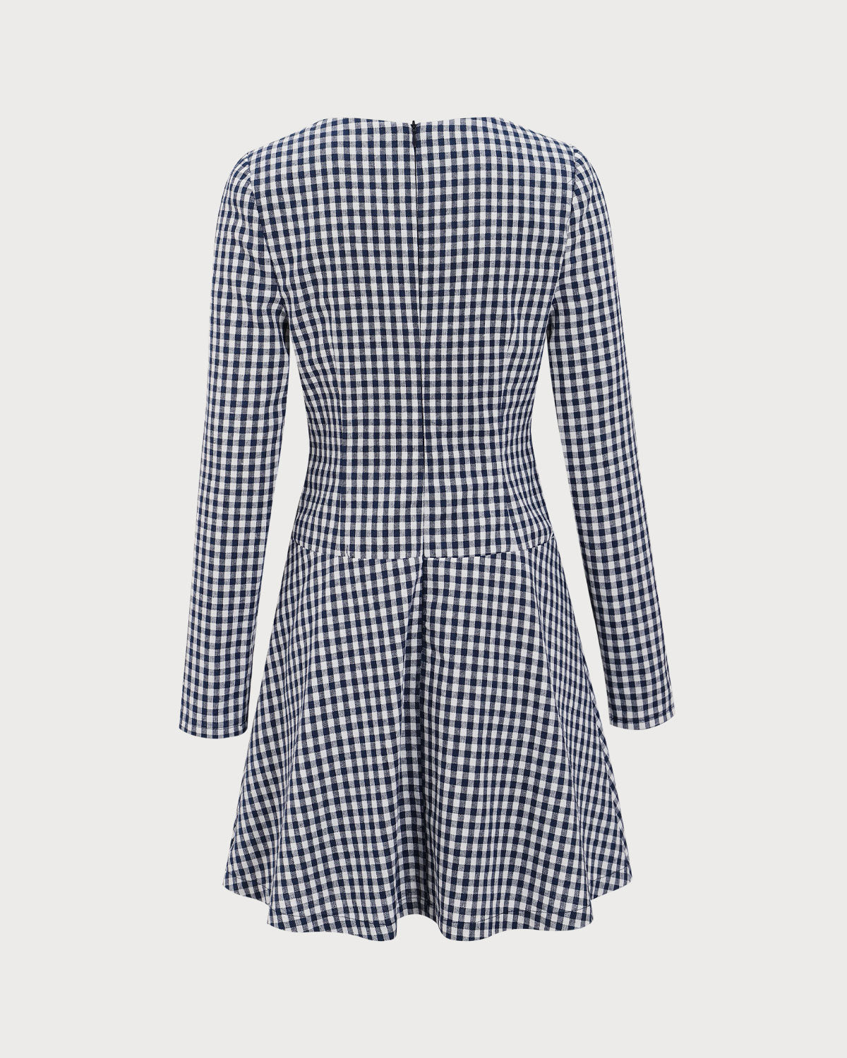 Belltoile™ Lacivert Kare Yaka Ekose Mini Elbise