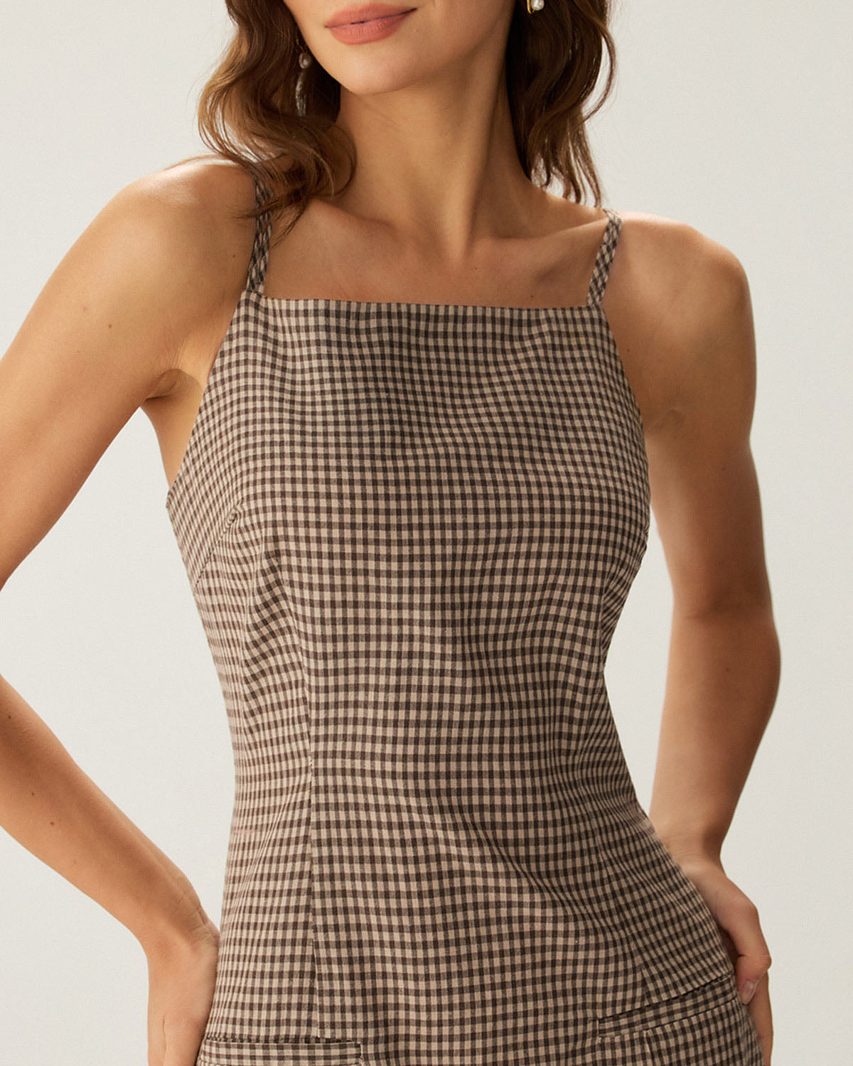 Belltoile™ Kahverengi Ekose Slip Mini Elbise