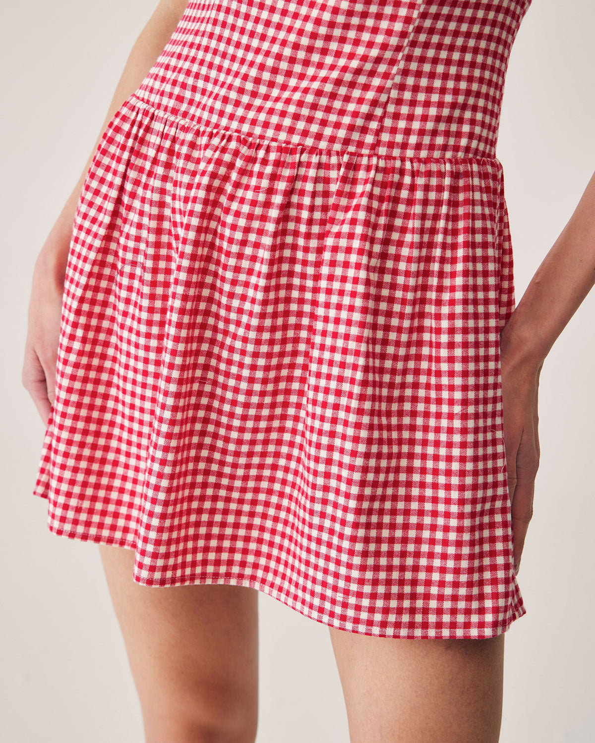 Belltoile™ Kırmızı Ekoseli Straplez Mini Elbise
