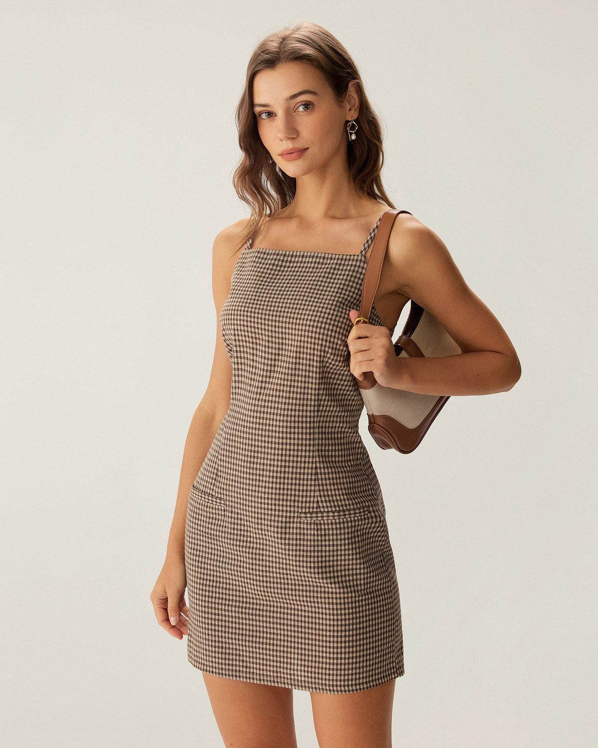 Belltoile™ Kahverengi Ekose Slip Mini Elbise