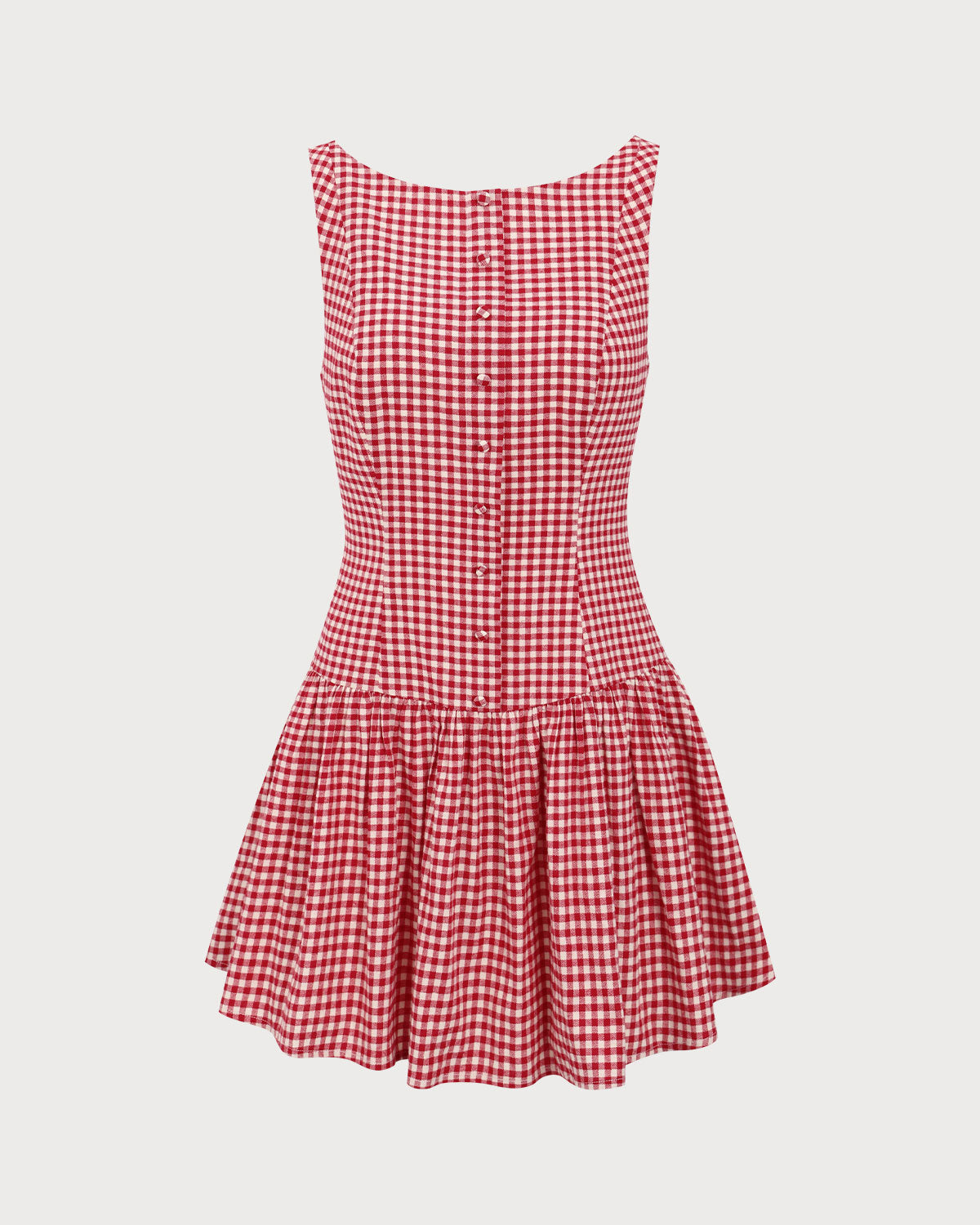 Belltoile™ Kırmızı Ekose Kayık Yaka Mini Elbise