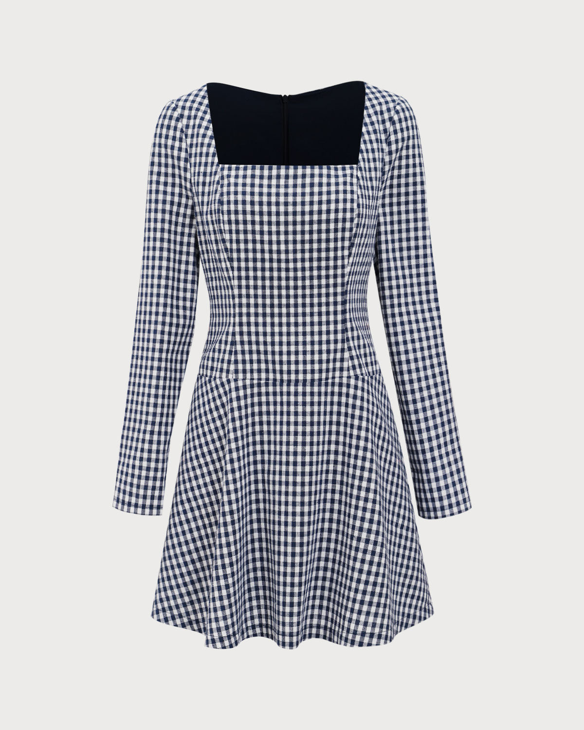 Belltoile™ Lacivert Kare Yaka Ekose Mini Elbise