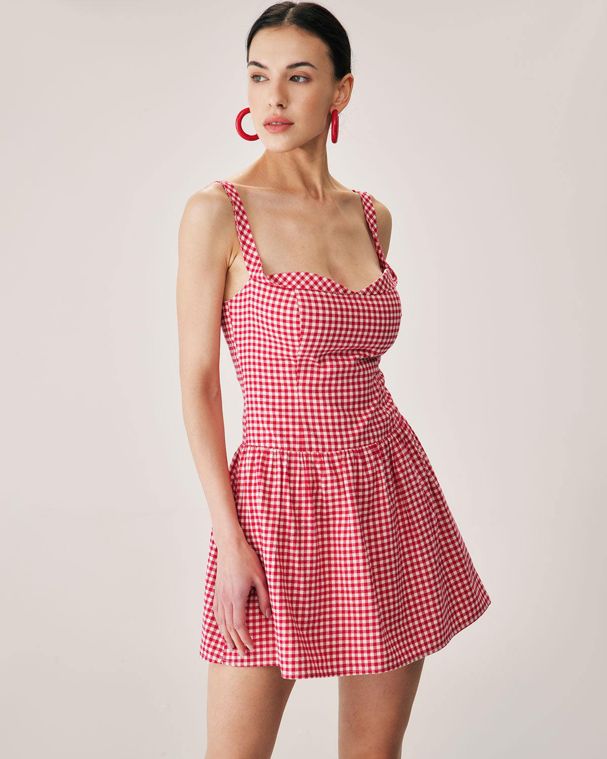 Belltoile™ Kırmızı Ekoseli Straplez Mini Elbise