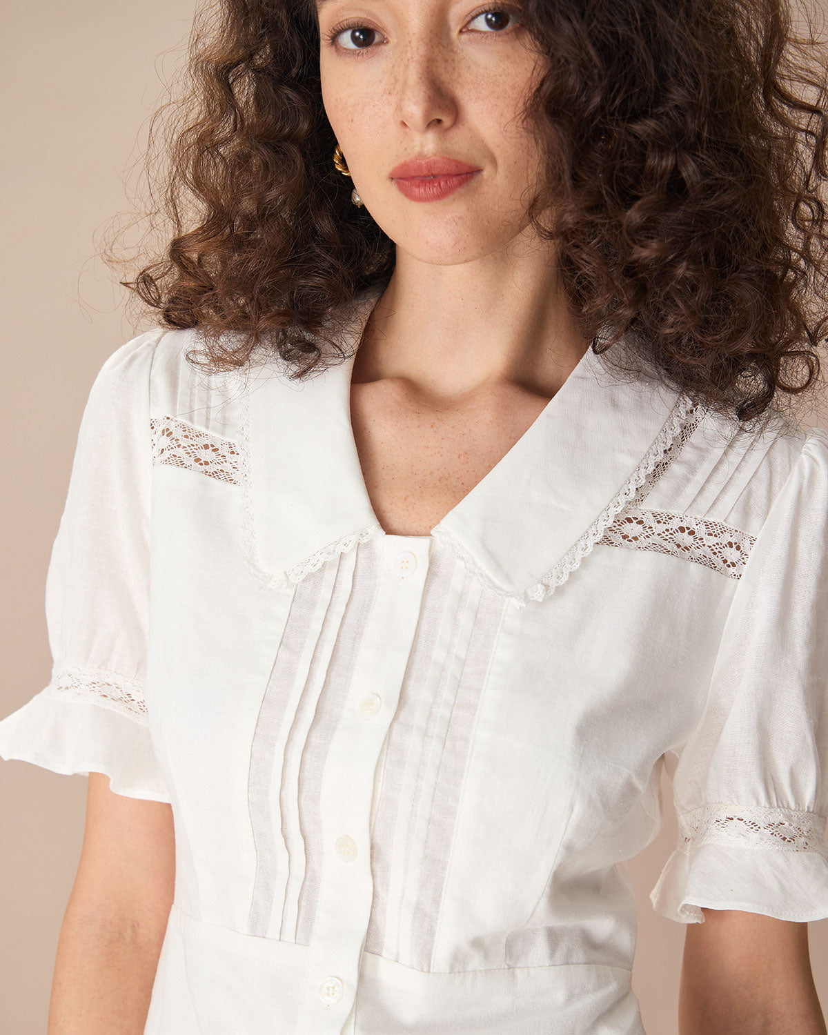 Belltoile™ Kadın Beyaz Puf Kol Pamuk Keten Mini Elbise