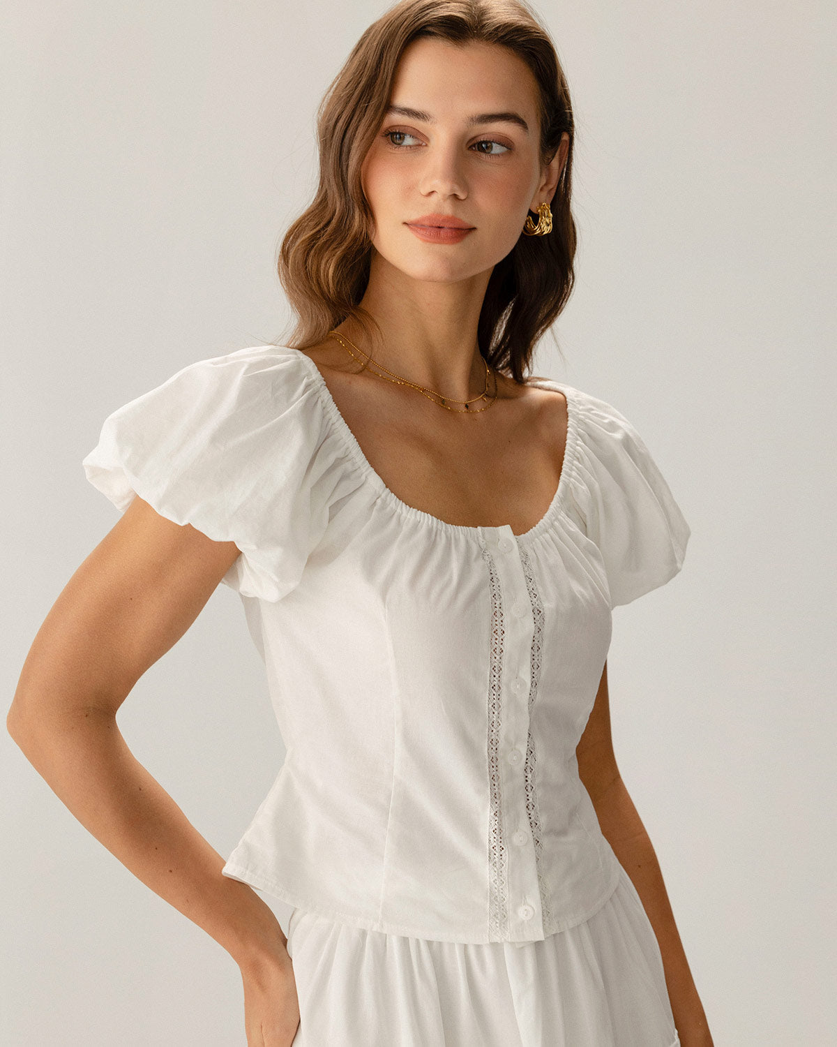 Belltoile™ Beyaz Reglan Kol Düğmeli Bluz
