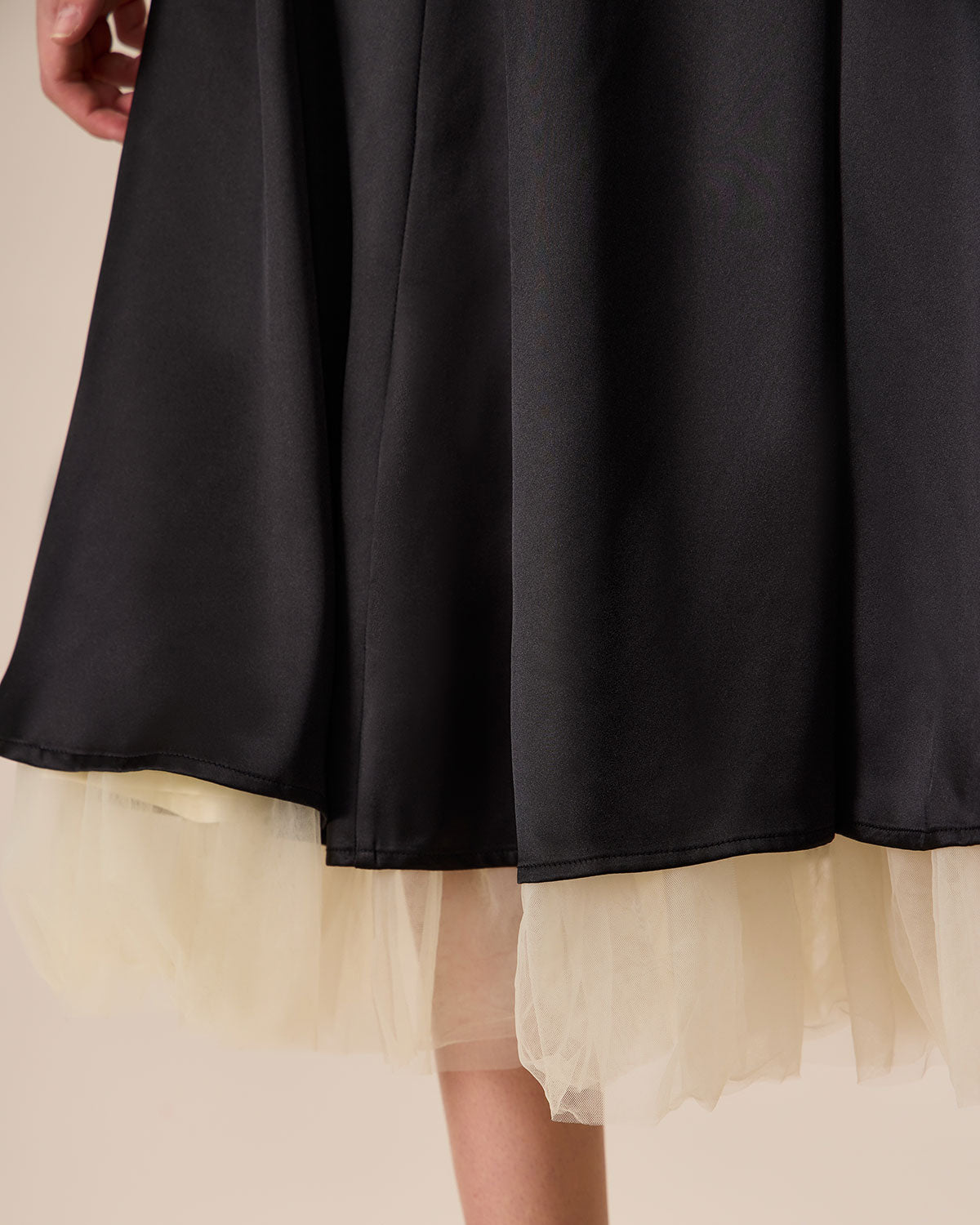 Belltoile™ Kadın Siyah Ekleme Saten Slip Midi Elbise