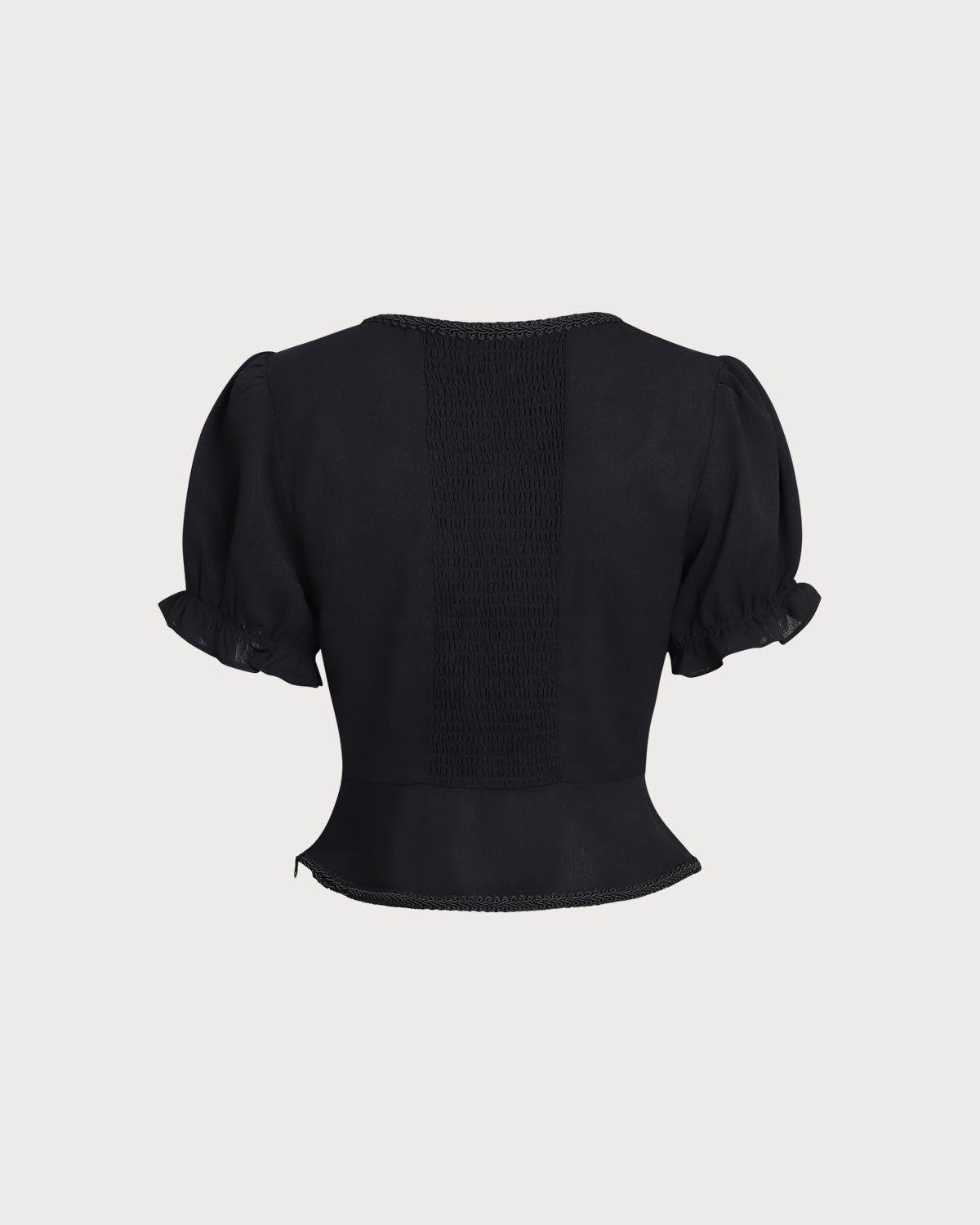 Belltoile™ Siyah Kare Yaka Büzgülü Düğme Bluz