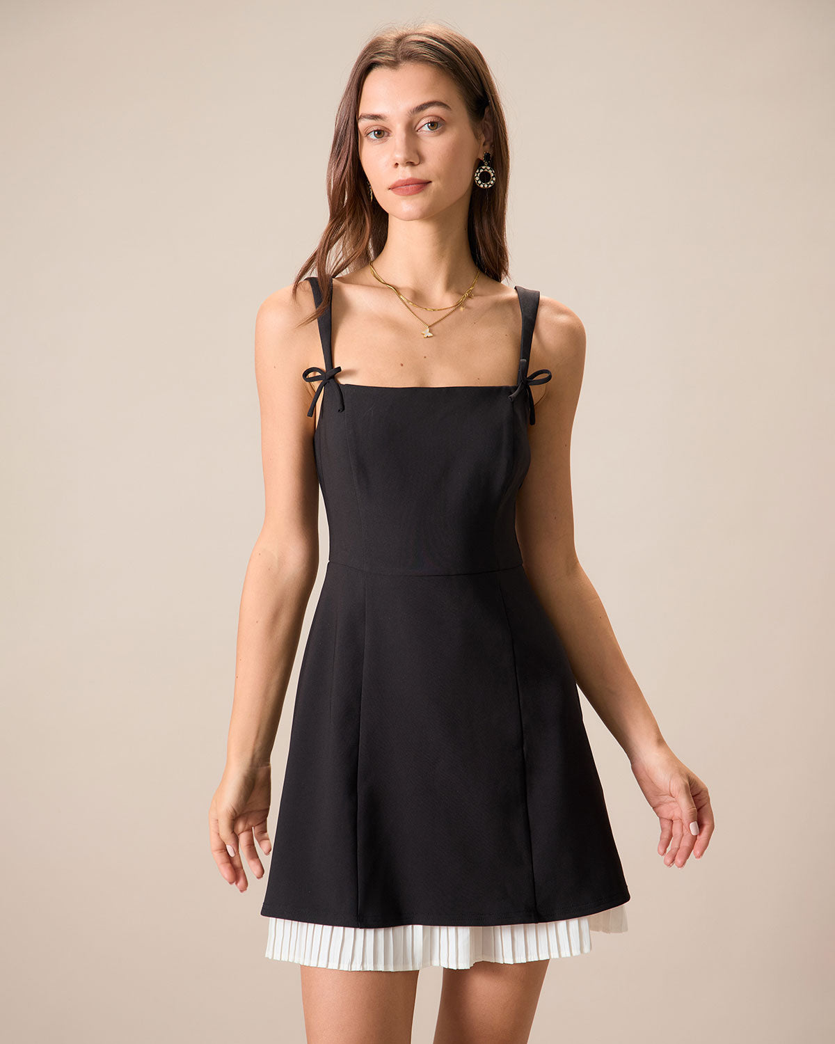 Belltoile™ Siyah Kontrastlı Fiyonklu Slip Mini Elbise