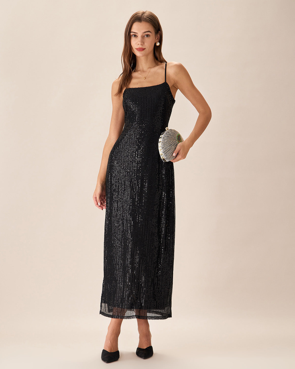 Belltoile Siyah Payet Bodycon Yırtmaçlı Maxi Elbise