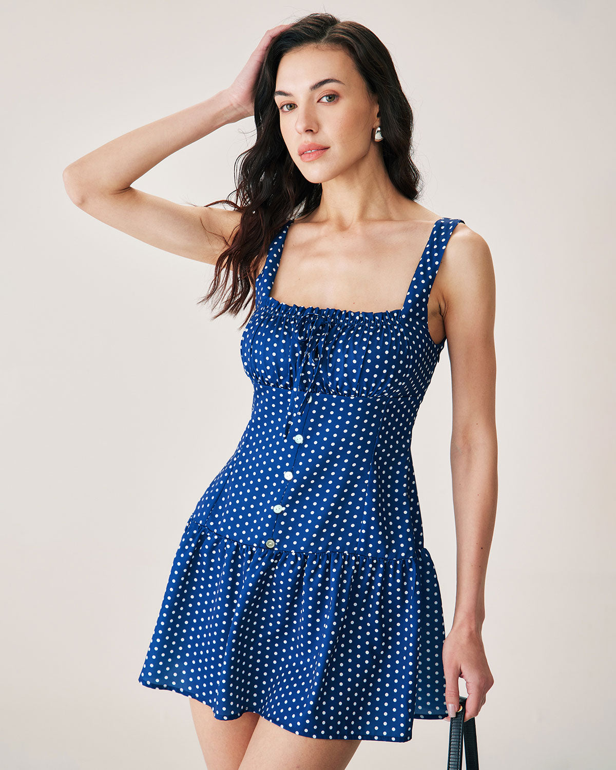 Belltoile™ Mavi Puantiyeli Dantelli Slip Mini Elbise
