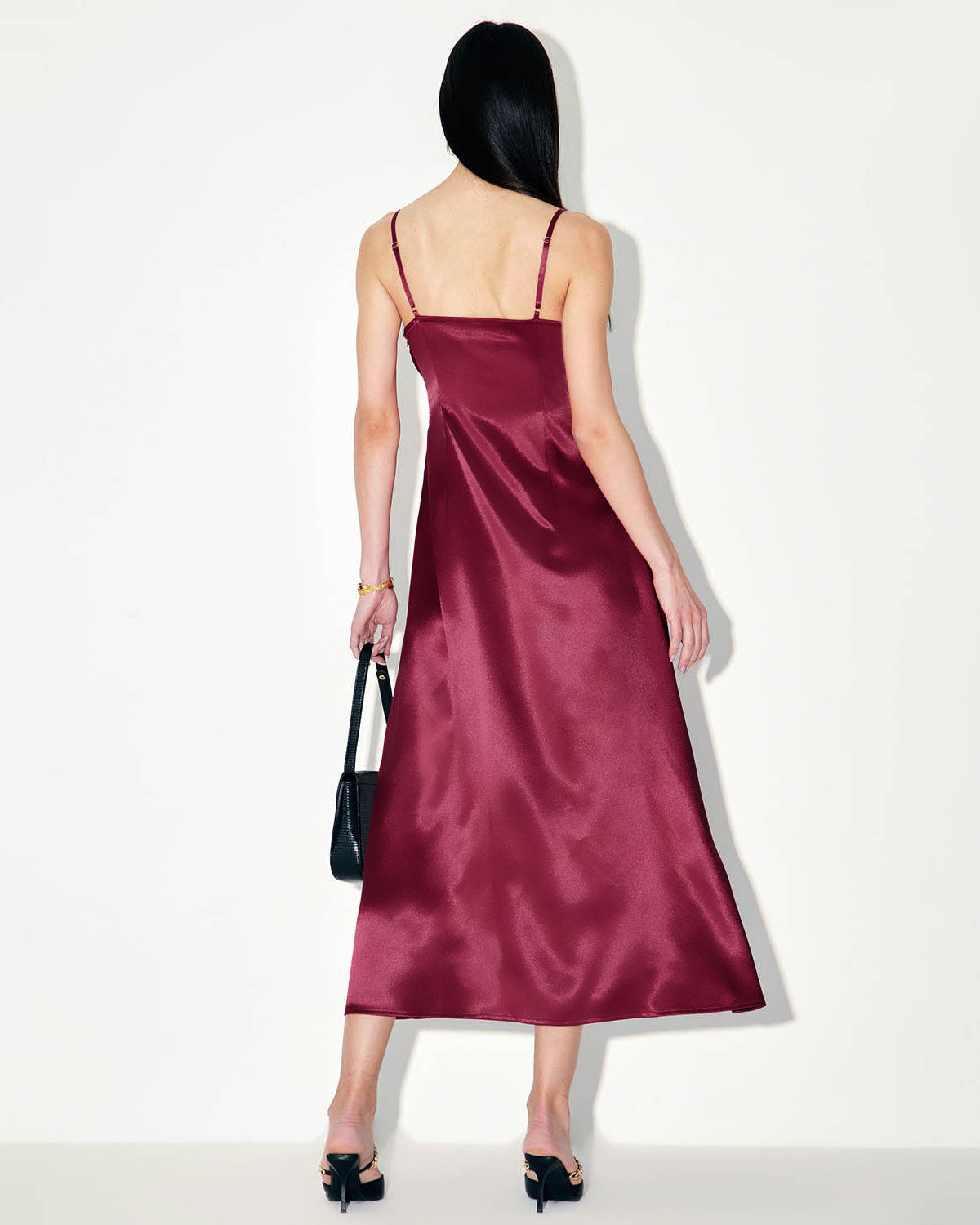 Belltoile Kırmızı Saten Kare Yaka Slip Maxi Elbise