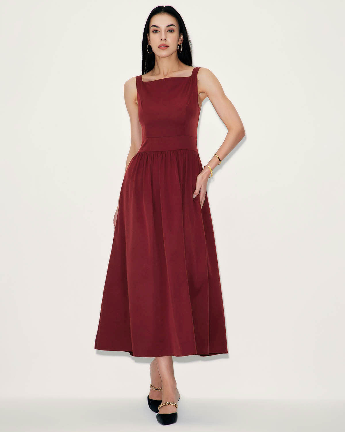 Belltoile™ Şarap Kırmızı Saten Slip Maxi Elbise