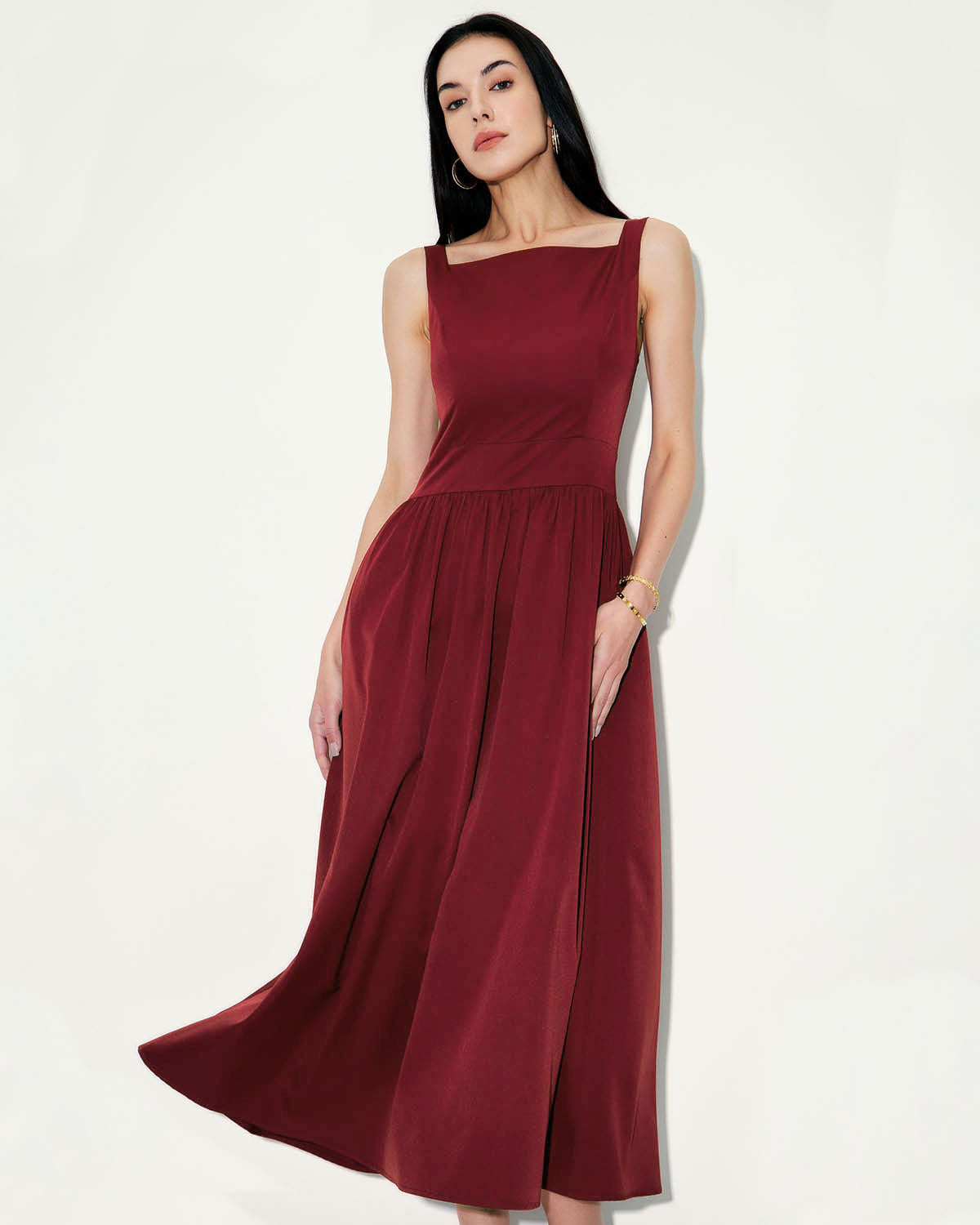 Belltoile™ Şarap Kırmızı Saten Slip Maxi Elbise