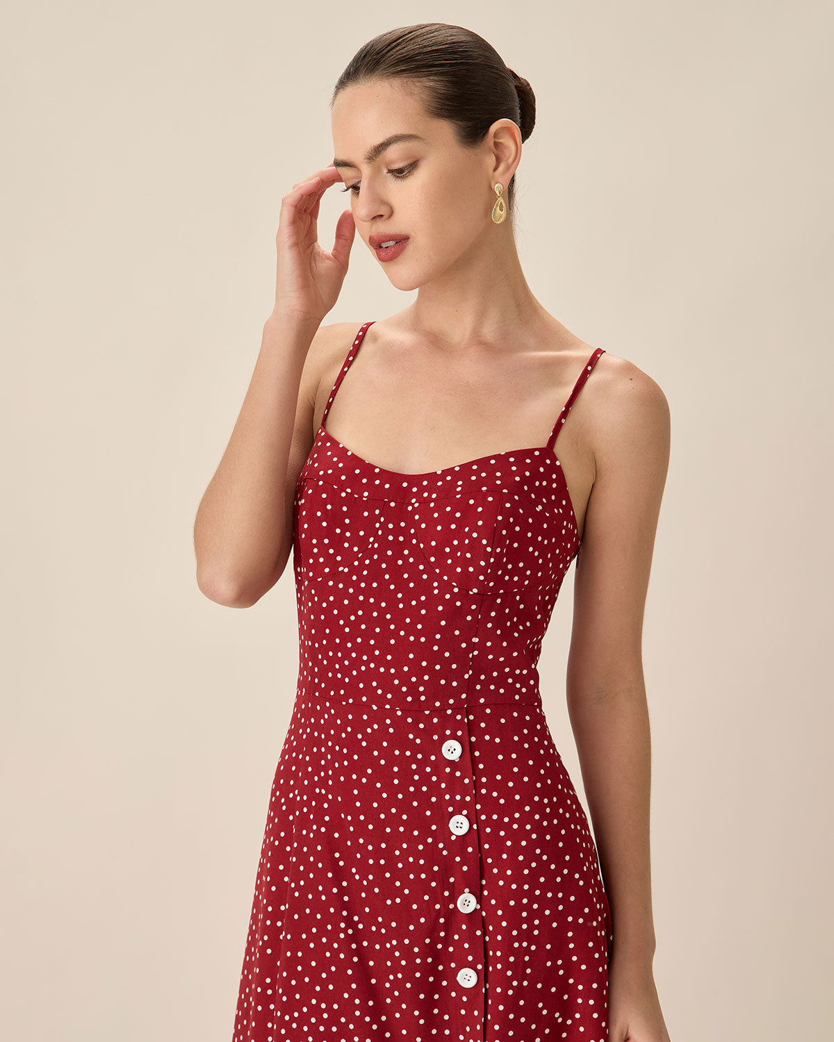 Belltoile™ Kırmızı Puantiyeli Slip Midi Elbise