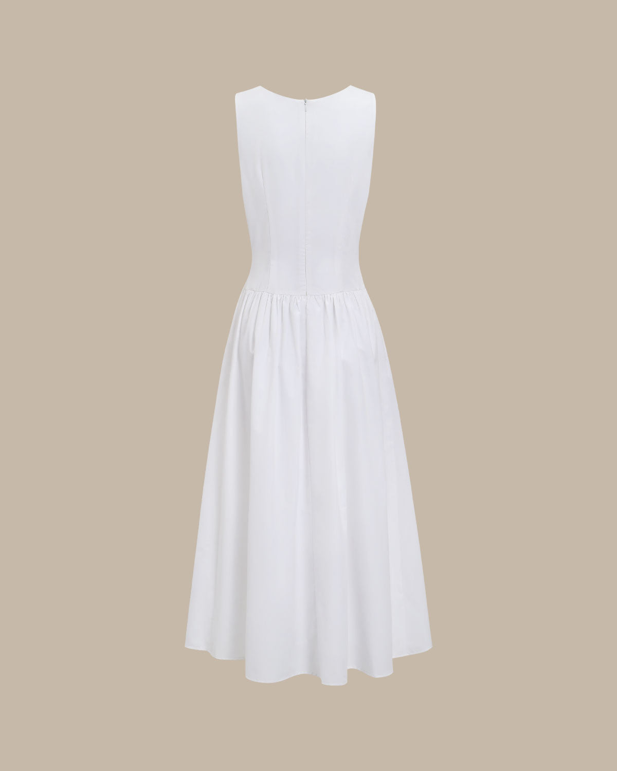 Belltoile™ Beyaz Yuvarlak Yaka Cepli Maxi Elbise