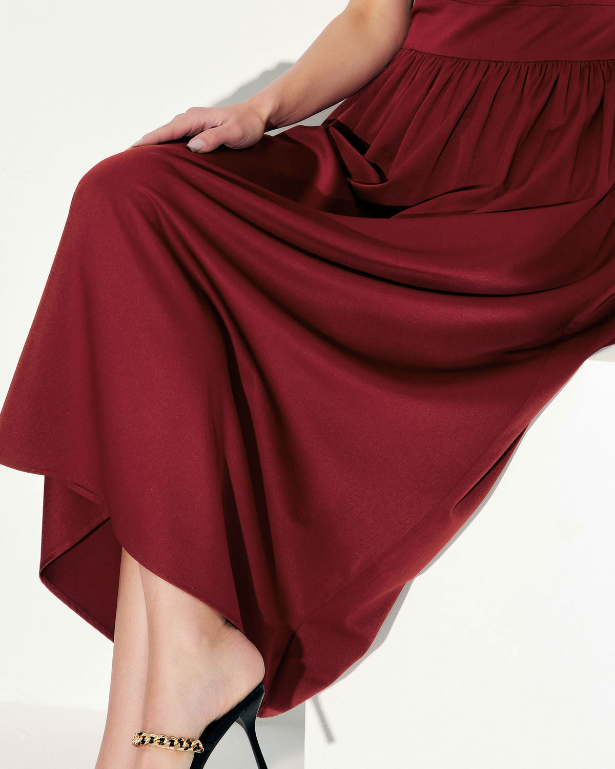 Belltoile™ Şarap Kırmızı Saten Slip Maxi Elbise