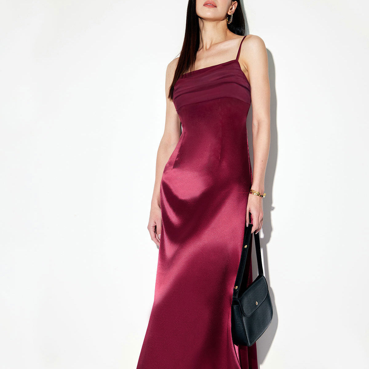 Belltoile Kırmızı Saten Kare Yaka Slip Maxi Elbise