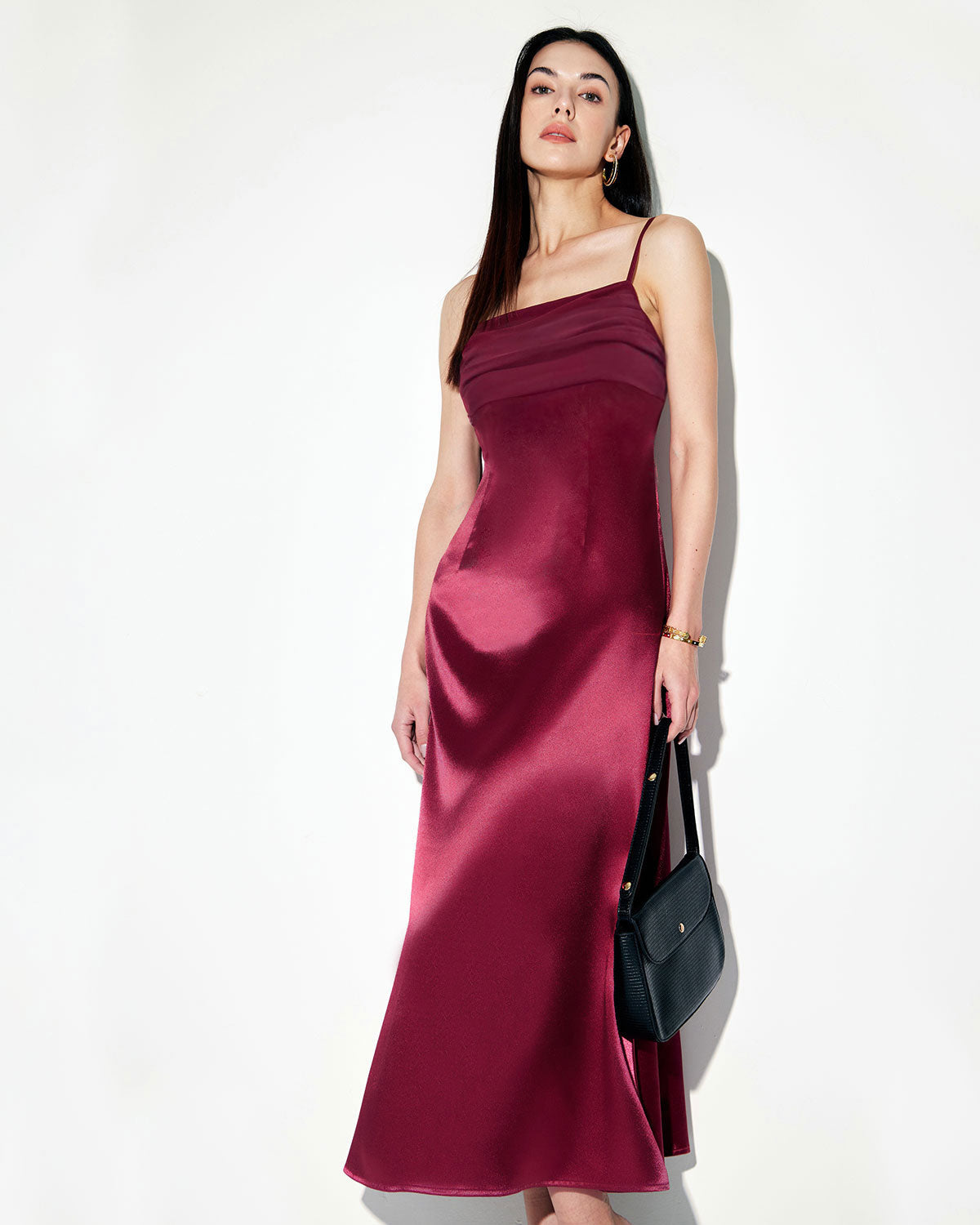 Belltoile Kırmızı Saten Kare Yaka Slip Maxi Elbise