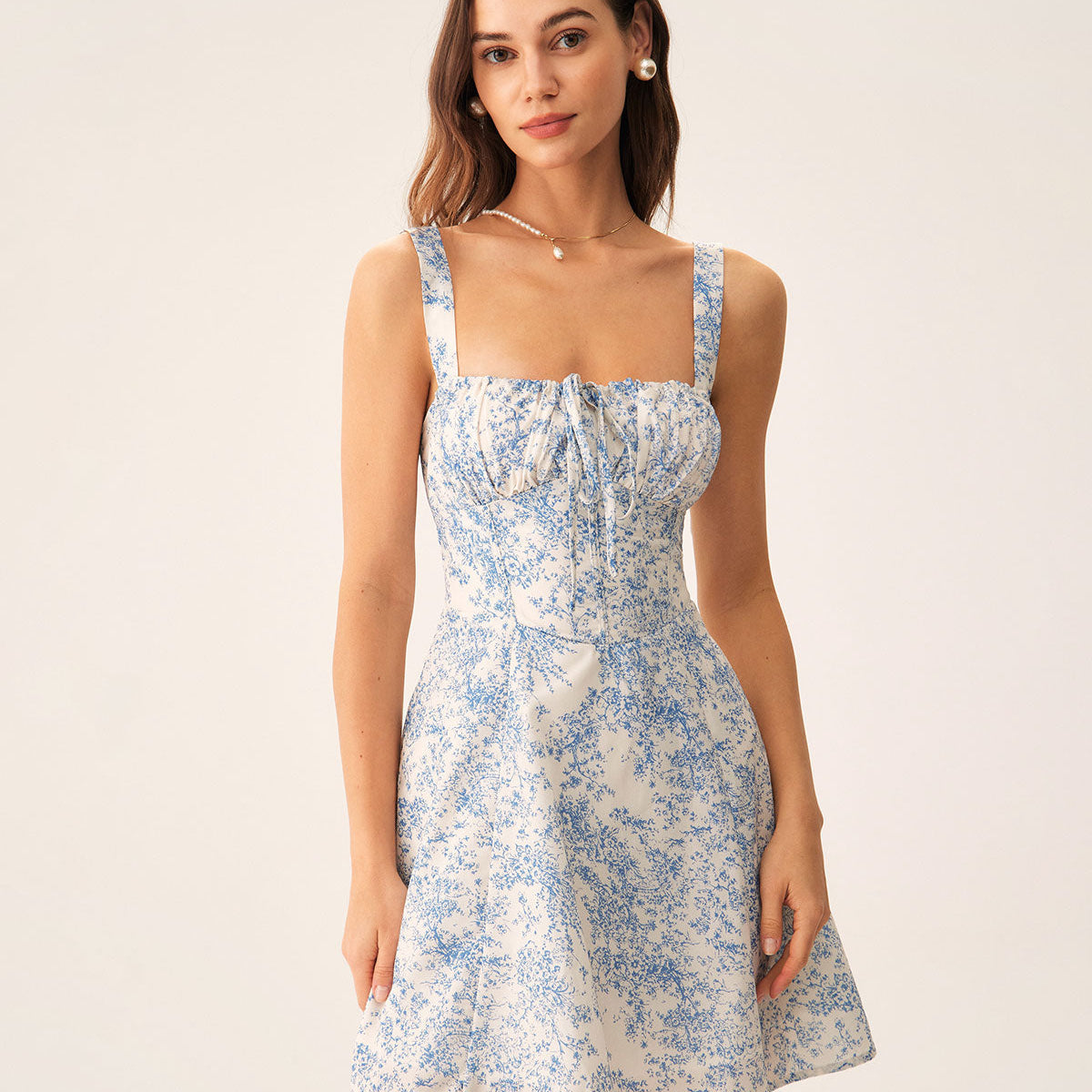 Belltoile Mavi Çiçekli Dantelli Slip Korse Mini Elbise