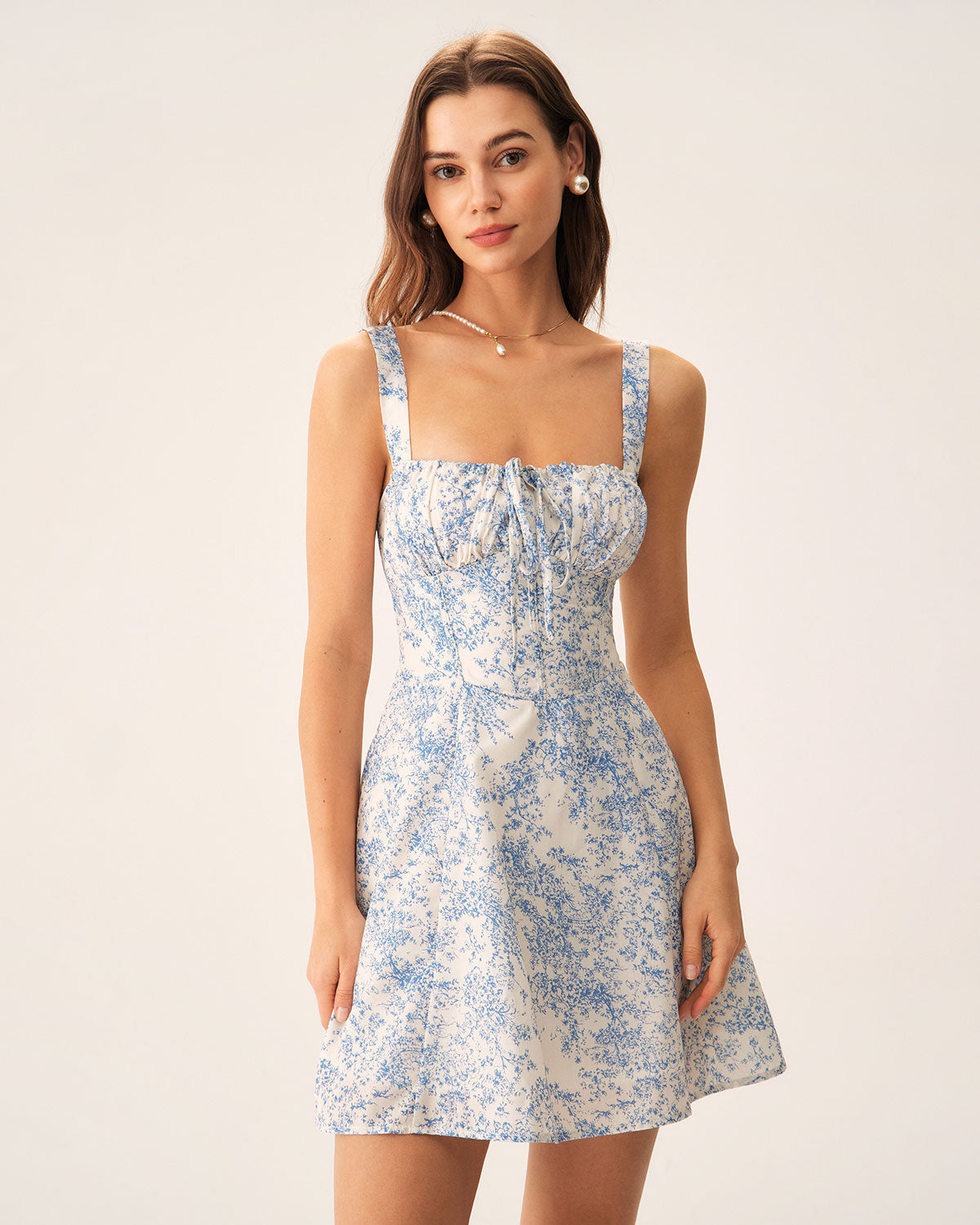 Belltoile Mavi Çiçekli Dantelli Slip Korse Mini Elbise