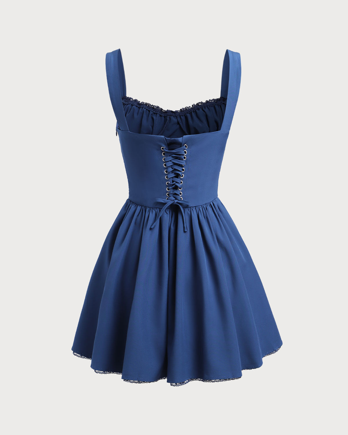 Belltoile Lacivert Dantelli Kare Yaka Slip Mini Elbise