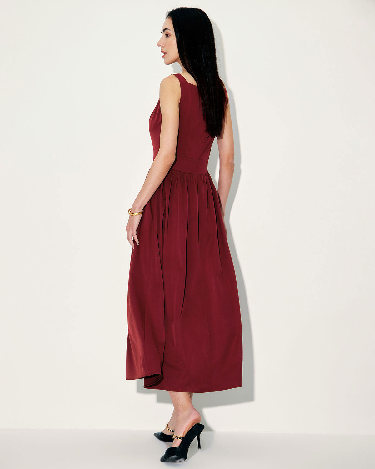 Belltoile™ Şarap Kırmızı Saten Slip Maxi Elbise