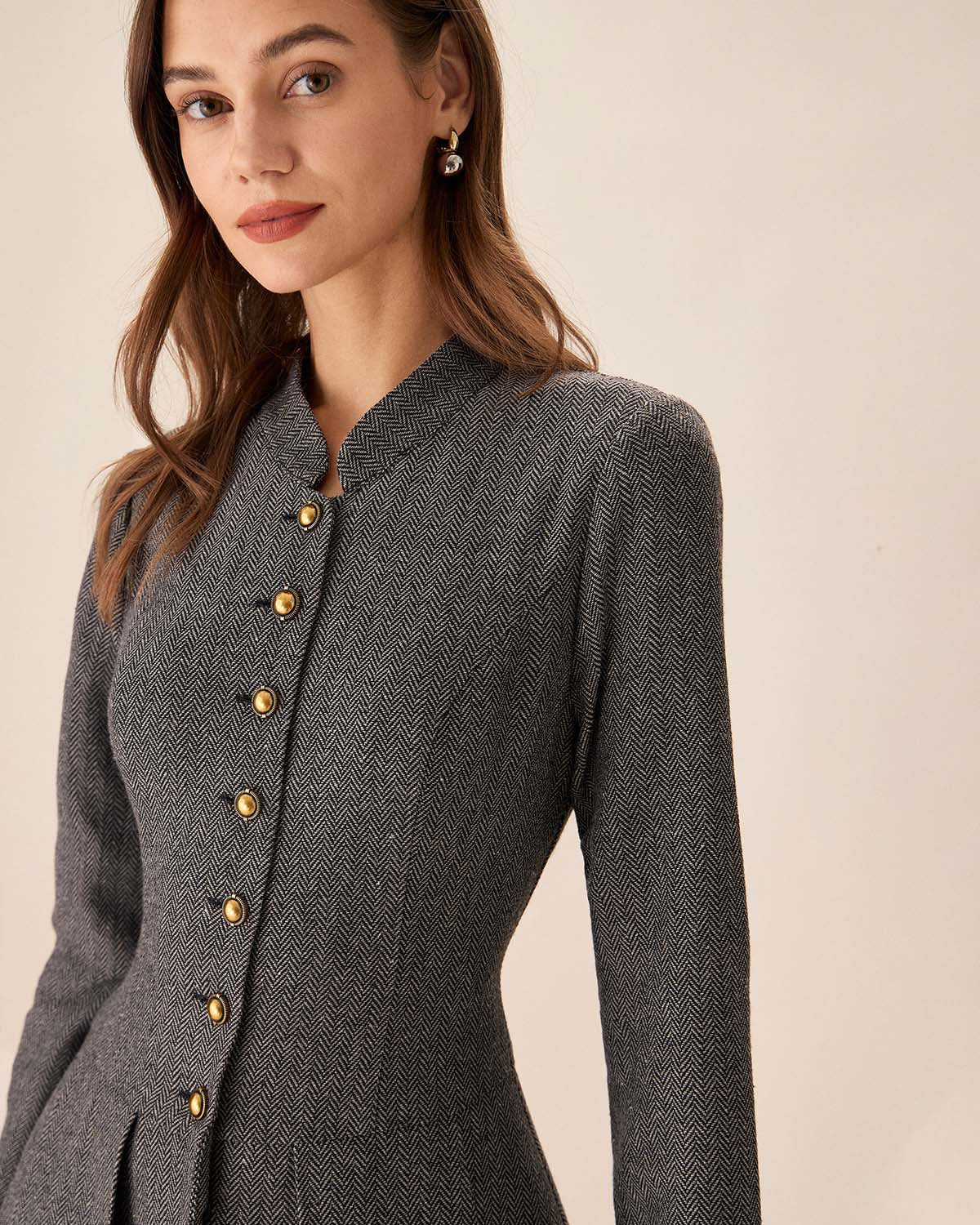 Belltoile™ Gri Düğmeli Piliseli Mini Elbise