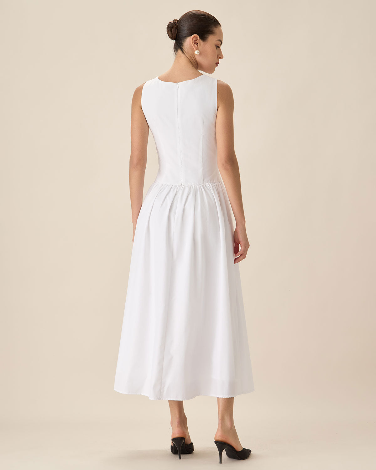 Belltoile™ Beyaz Yuvarlak Yaka Cepli Maxi Elbise