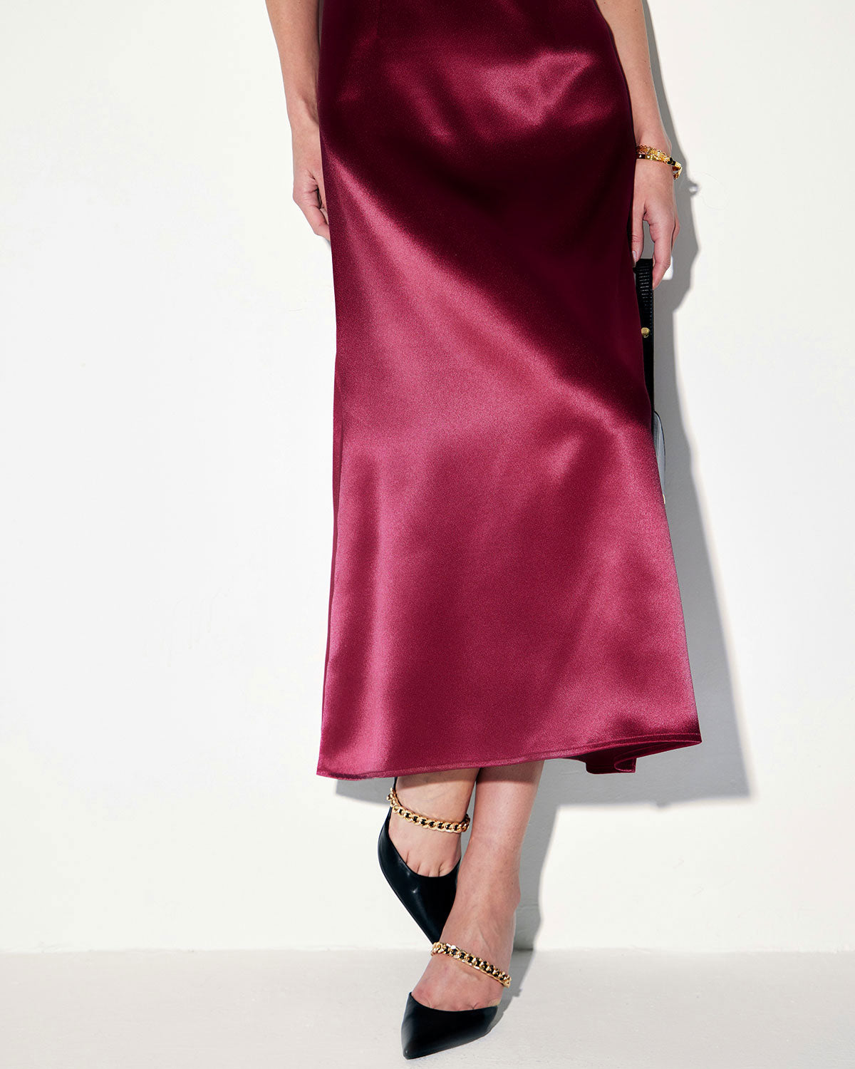 Belltoile Kırmızı Saten Kare Yaka Slip Maxi Elbise