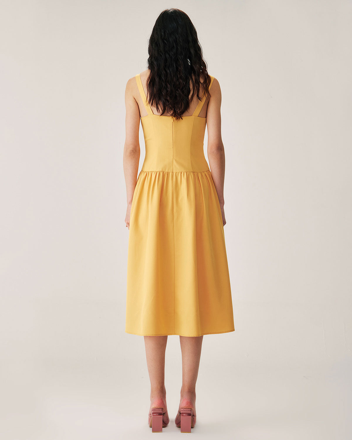 Belltoile™ Sarı Düğmeli Pileli Slip Midi Elbise