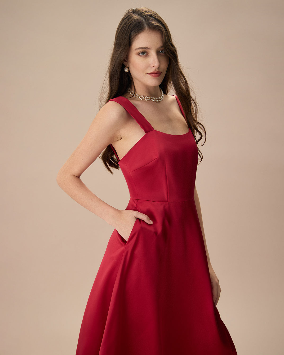 Belltoile™ Kadın Kırmızı Saten Slip Midi Elbise