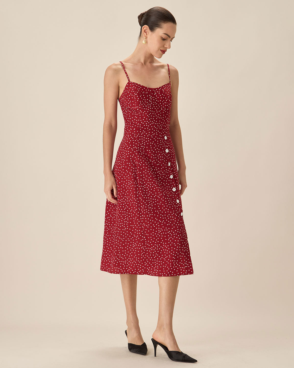 Belltoile™ Kırmızı Puantiyeli Slip Midi Elbise