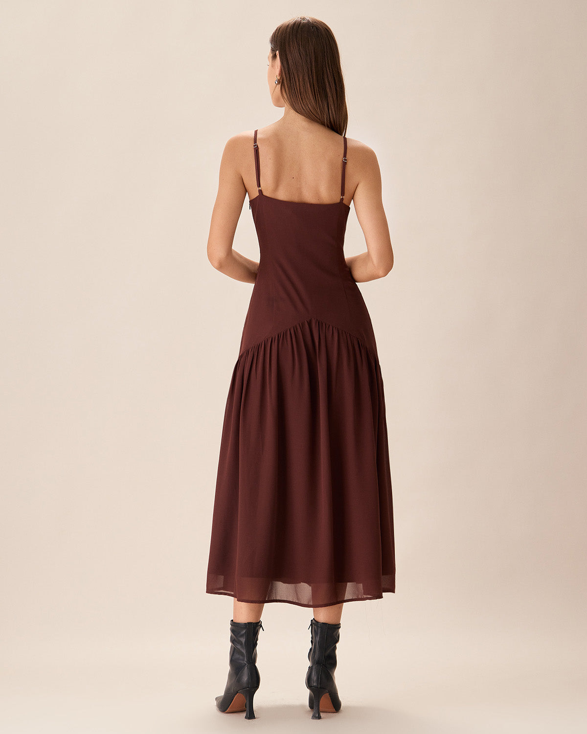 Belltoile Kahverengi Şifon Dantelli Slip Midi Elbise