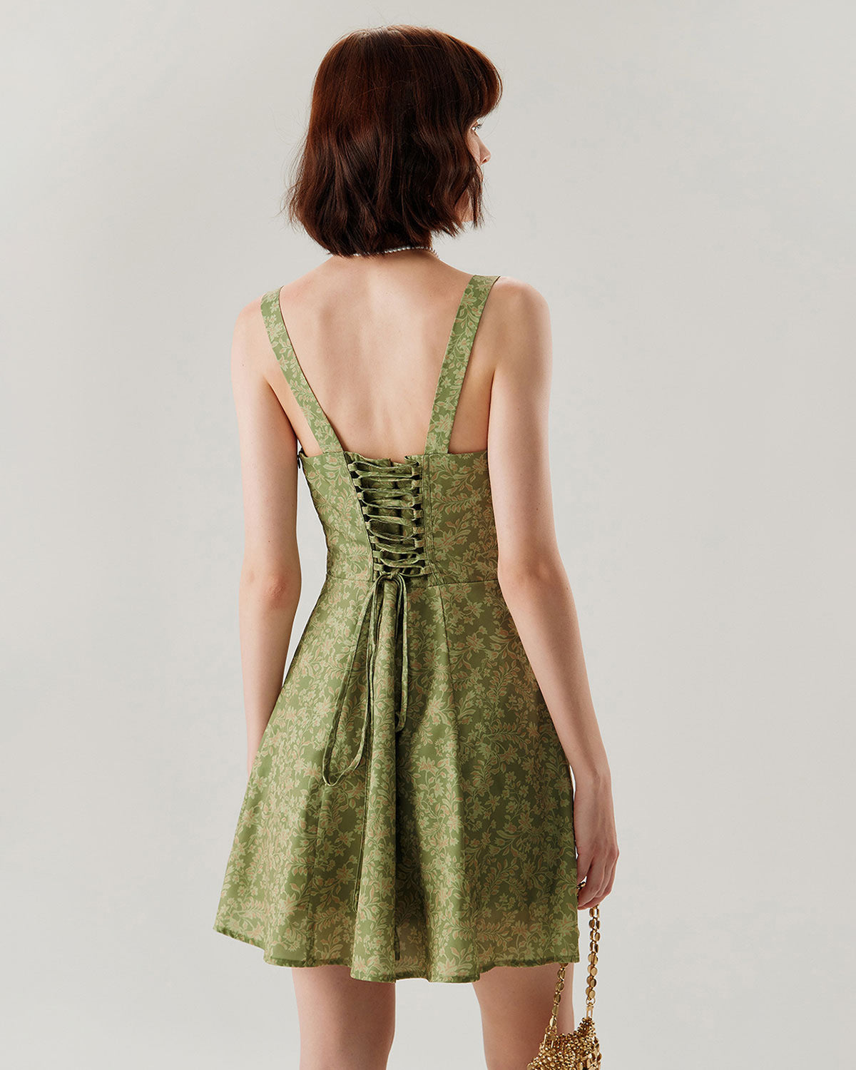 Belltoile™ Yeşil Çiçekli Dantelli Slip Mini Elbise
