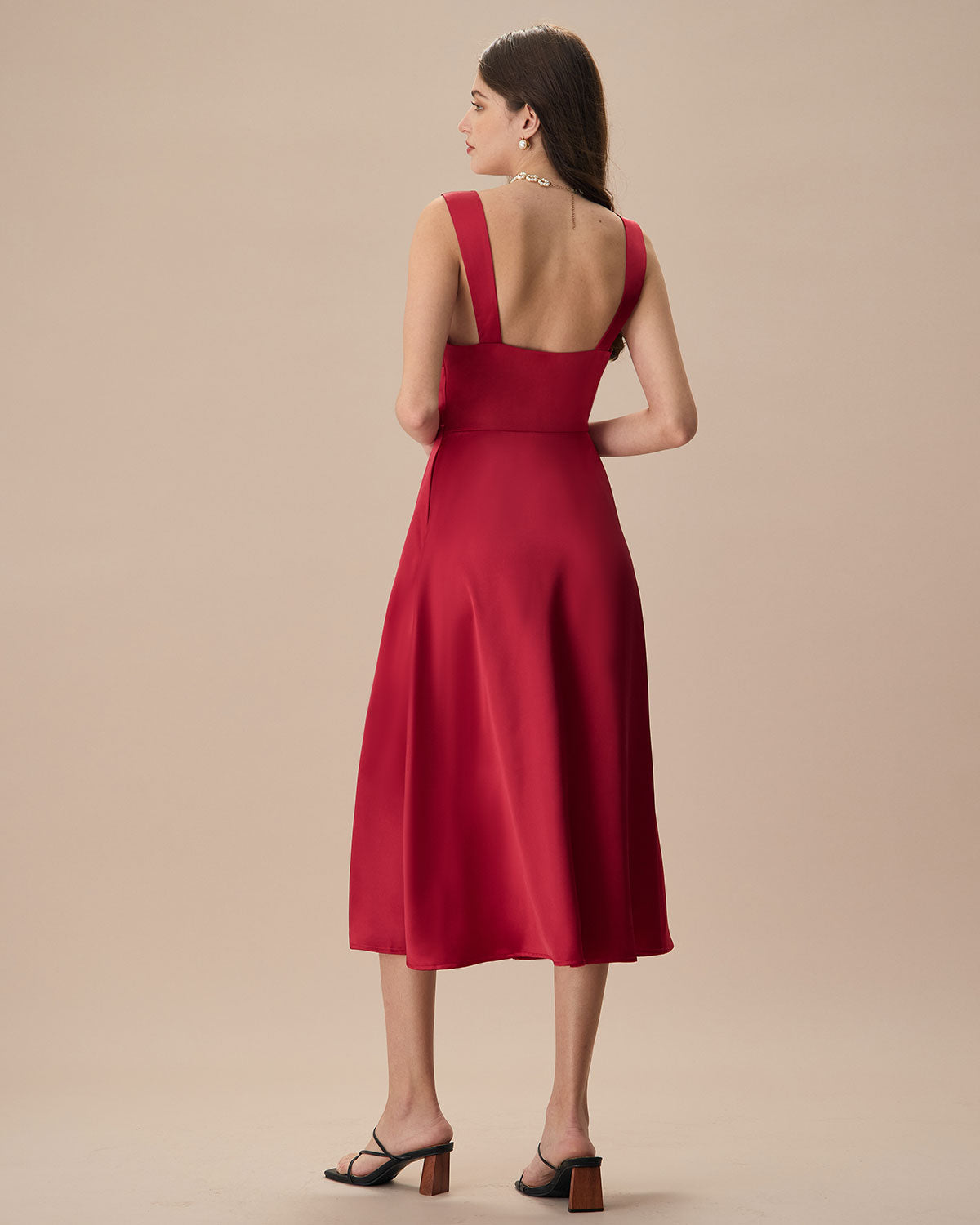 Belltoile™ Kadın Kırmızı Saten Slip Midi Elbise