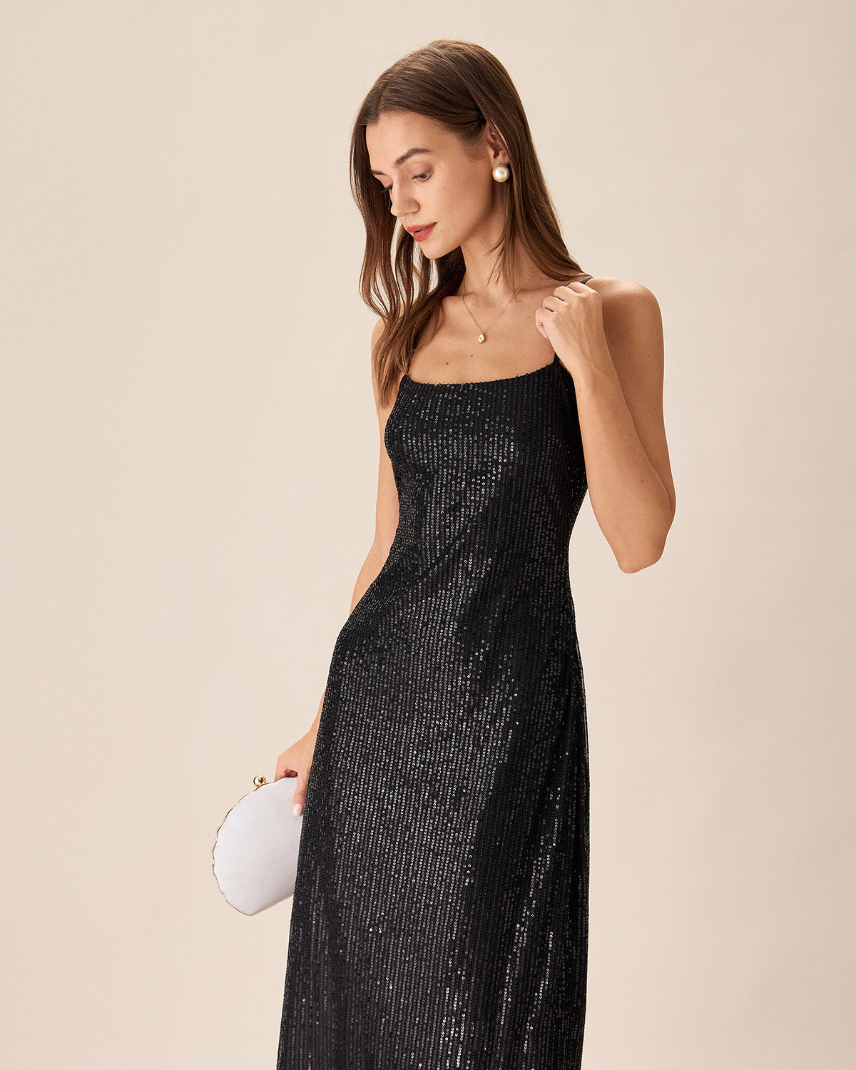 Belltoile Siyah Payet Bodycon Yırtmaçlı Maxi Elbise