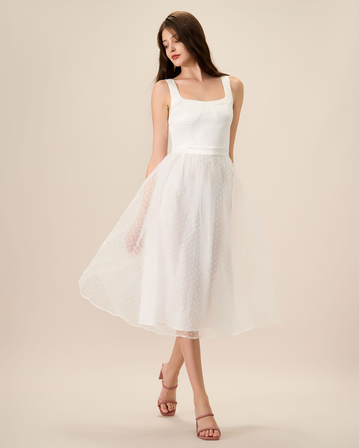Belltoile™ Kadın Beyaz Transparan Birleştirme Midi Elbise